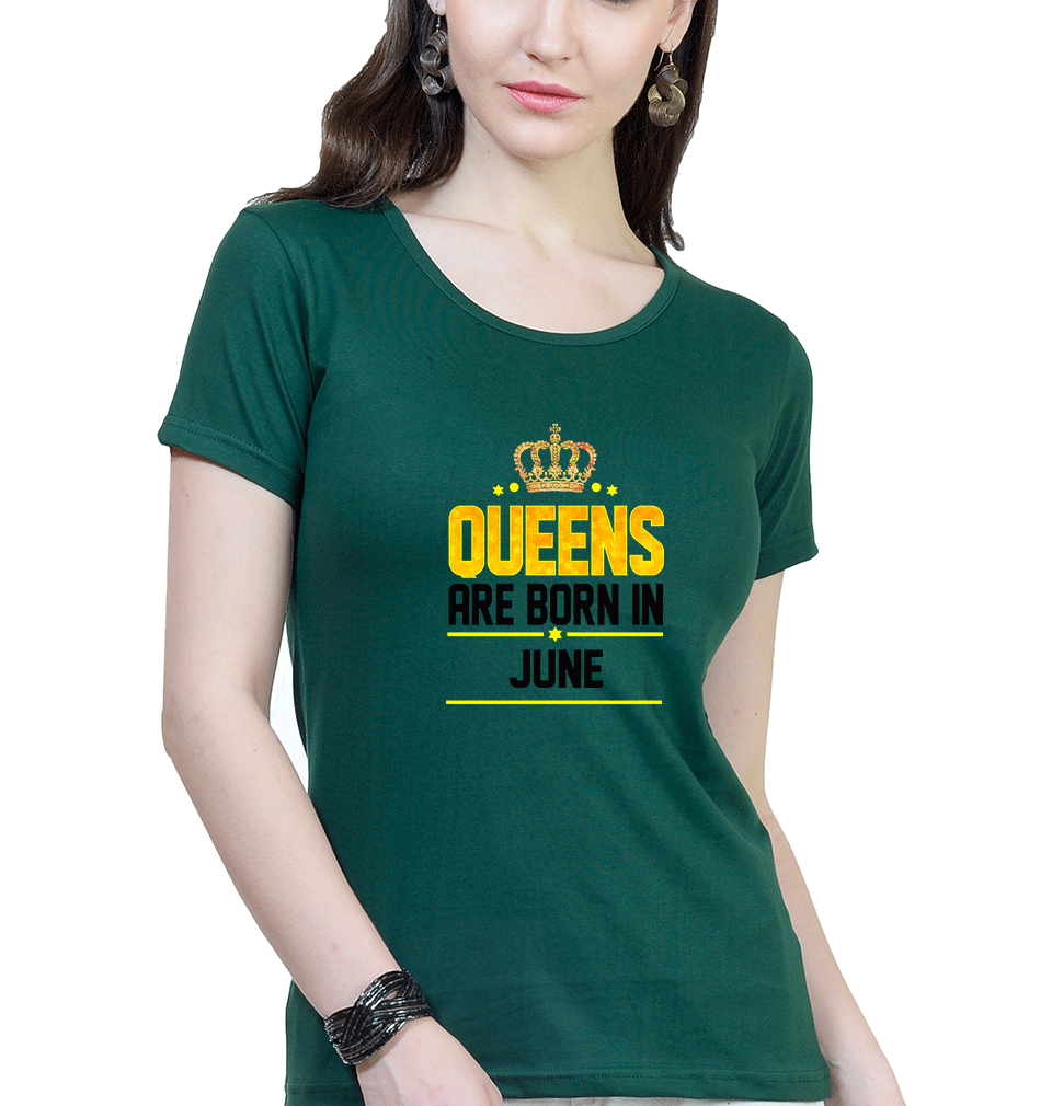 Queens Are Born In June Womens Half Sleeves T-Shirts-FunkyTradition Half Sleeves T-Shirt FunkyTradition