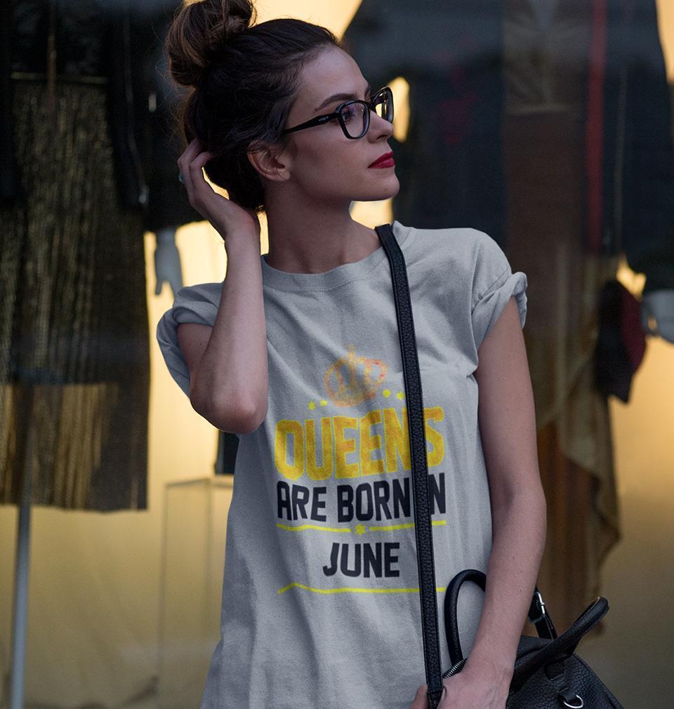 Queens Are Born In June Womens Half Sleeves T-Shirts-FunkyTradition Half Sleeves T-Shirt FunkyTradition