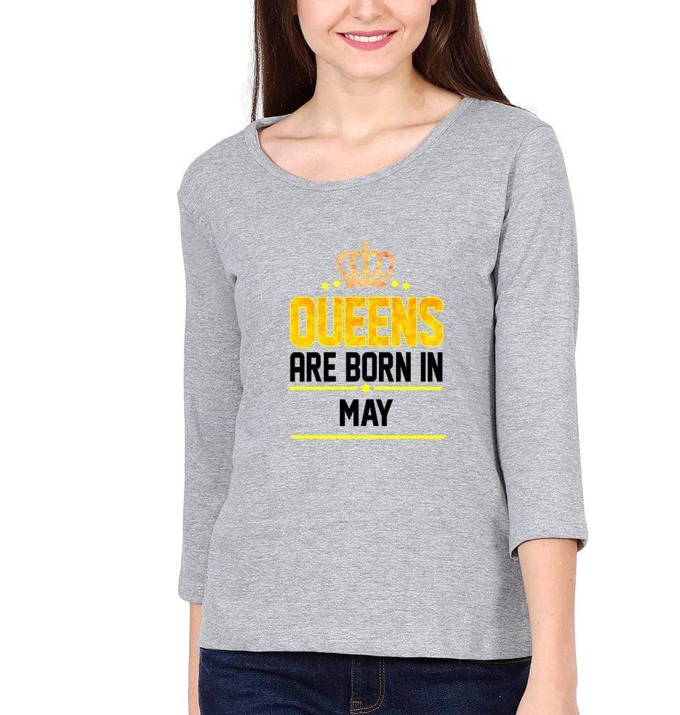Queens Are Born In May Womens Full Sleeves T-Shirts-FunkyTradition Half Sleeves T-Shirt FunkyTradition