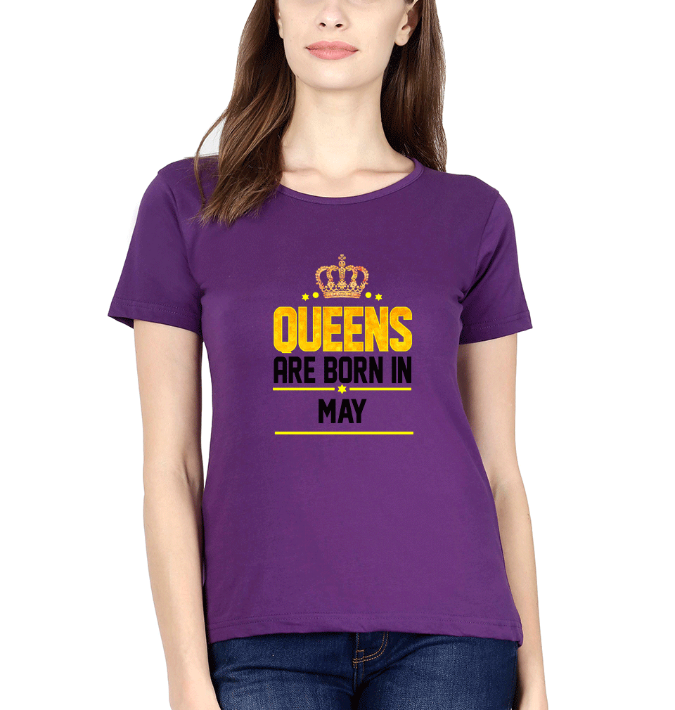 Queens Are Born In May Womens Half Sleeves T-Shirts-FunkyTradition Half Sleeves T-Shirt FunkyTradition