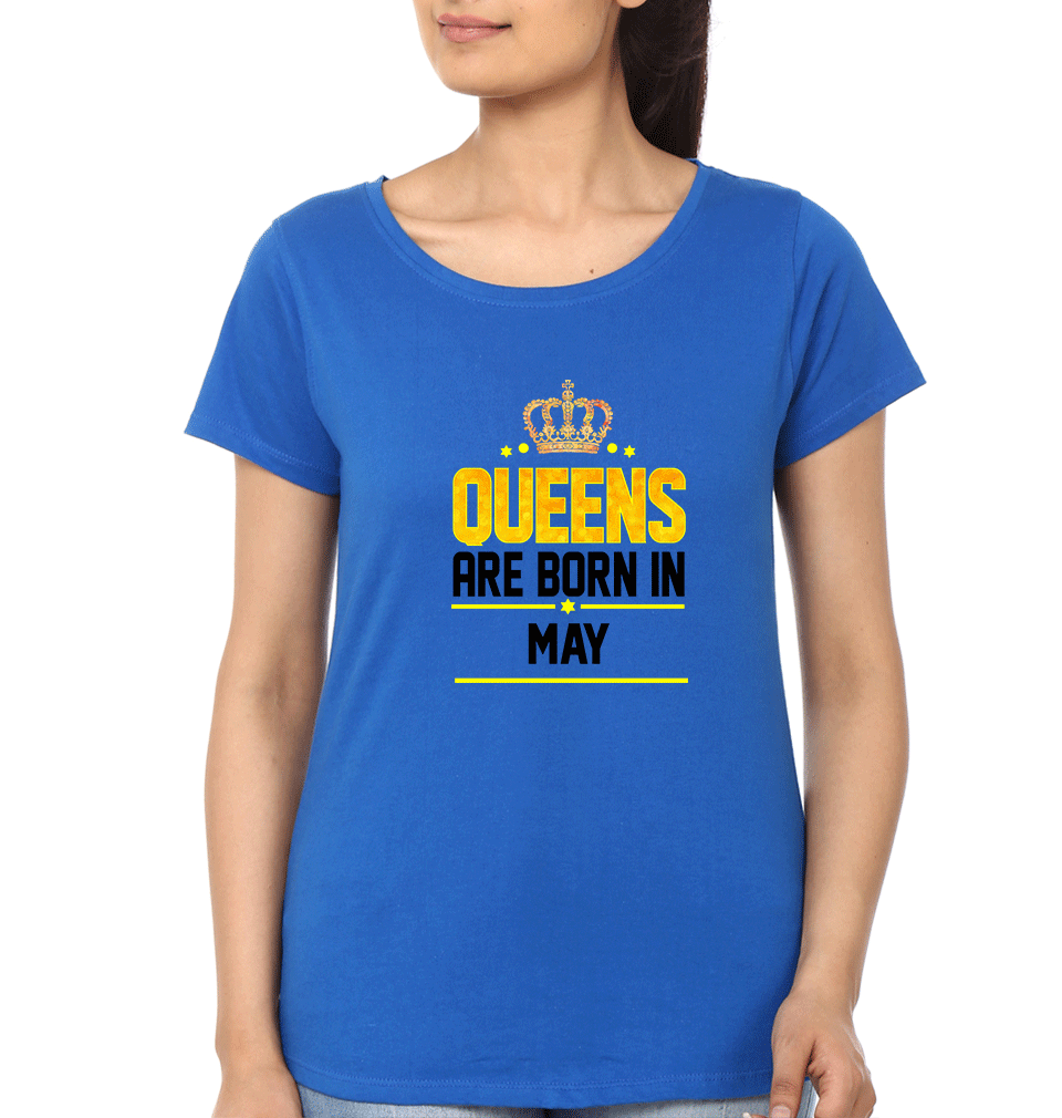 Queens Are Born In May Womens Half Sleeves T-Shirts-FunkyTradition Half Sleeves T-Shirt FunkyTradition