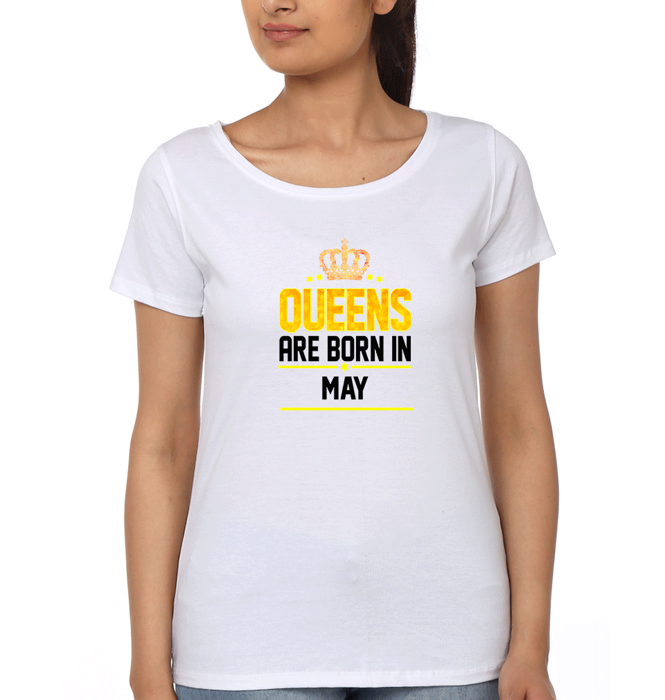 Queens Are Born In May Womens Half Sleeves T-Shirts-FunkyTradition Half Sleeves T-Shirt FunkyTradition