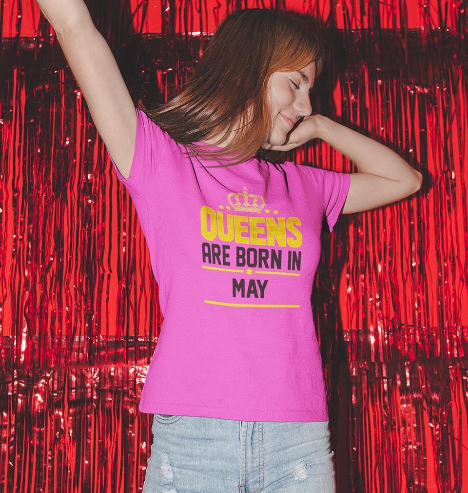 Queens Are Born In May Womens Half Sleeves T-Shirts-FunkyTradition Half Sleeves T-Shirt FunkyTradition