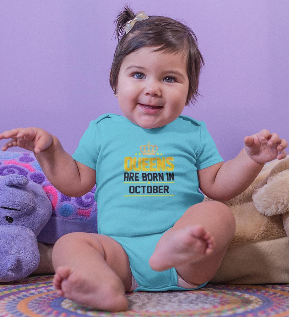 Queens Are Born In October Rompers for Baby Girl- FunkyTradition FunkyTradition