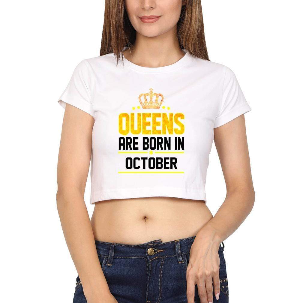 Queens Are Born In October Womens Crop Top-FunkyTradition Half Sleeves T-Shirt FunkyTradition