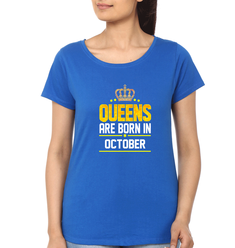 Queens Are Born In October Womens Half Sleeves T-Shirts-FunkyTradition Half Sleeves T-Shirt FunkyTradition