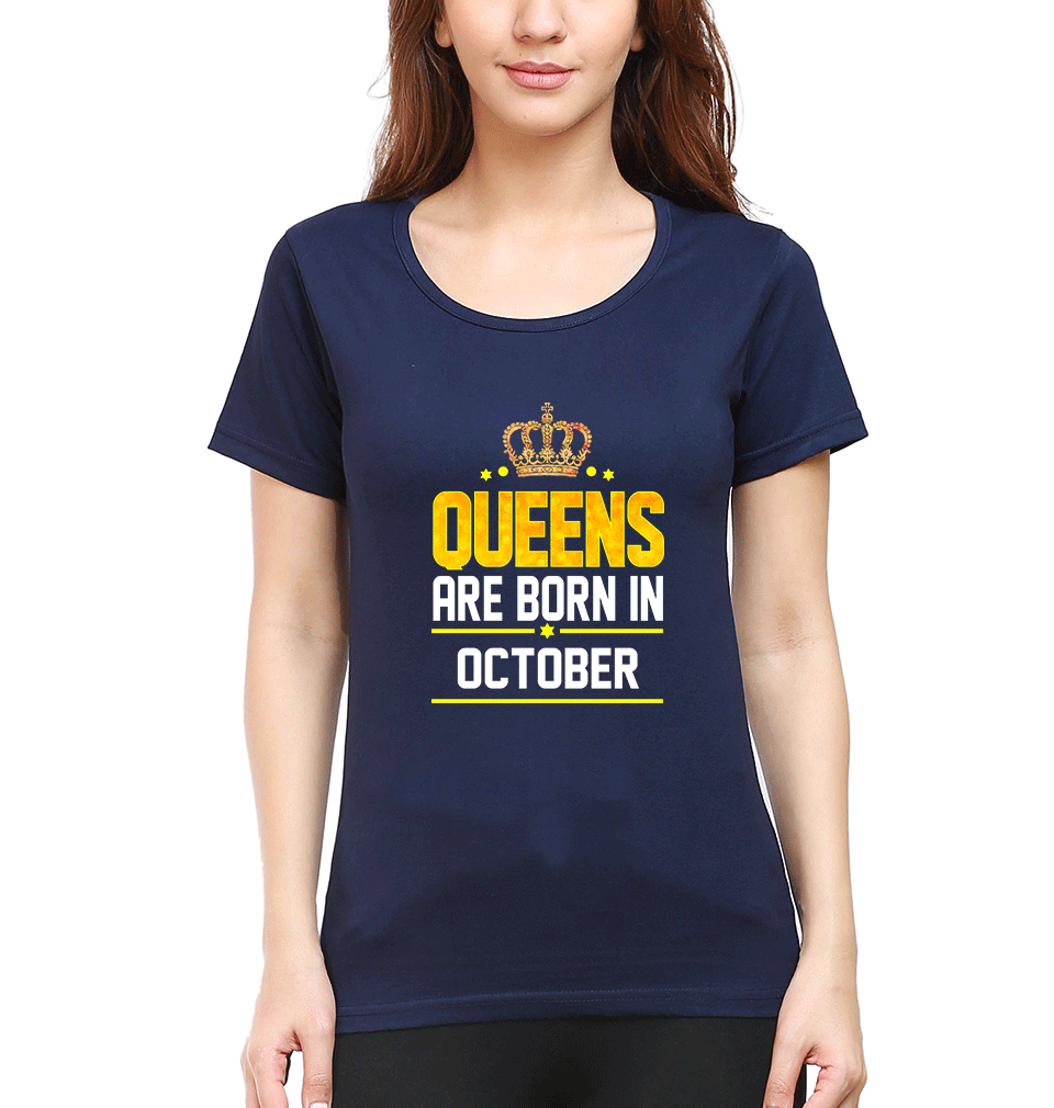 Queens Are Born In October Womens Half Sleeves T-Shirts-FunkyTradition Half Sleeves T-Shirt FunkyTradition