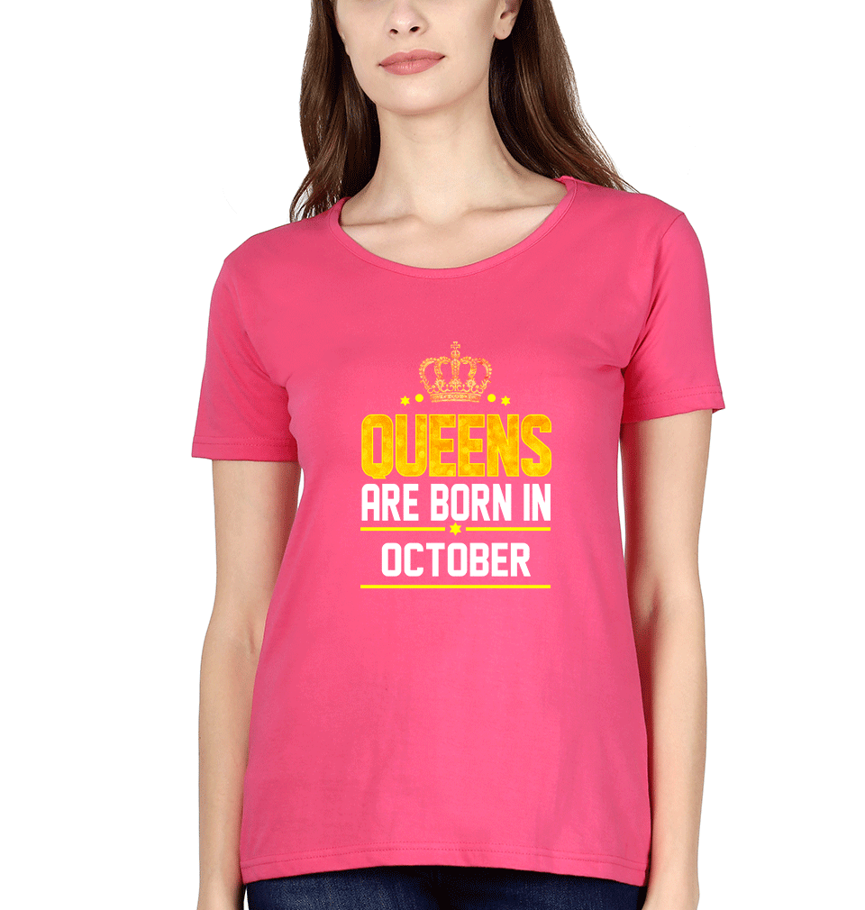 Queens Are Born In October Womens Half Sleeves T-Shirts-FunkyTradition Half Sleeves T-Shirt FunkyTradition