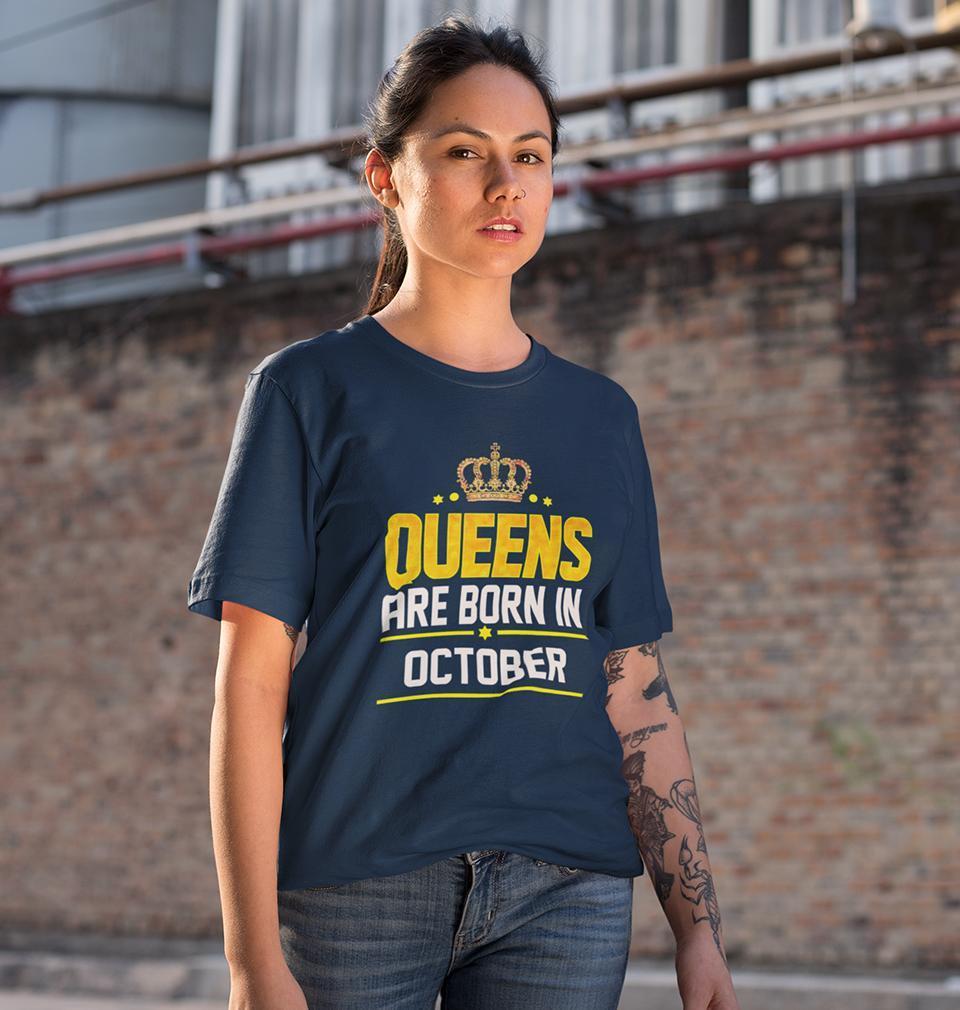 Queens Are Born In October Womens Half Sleeves T-Shirts-FunkyTradition Half Sleeves T-Shirt FunkyTradition