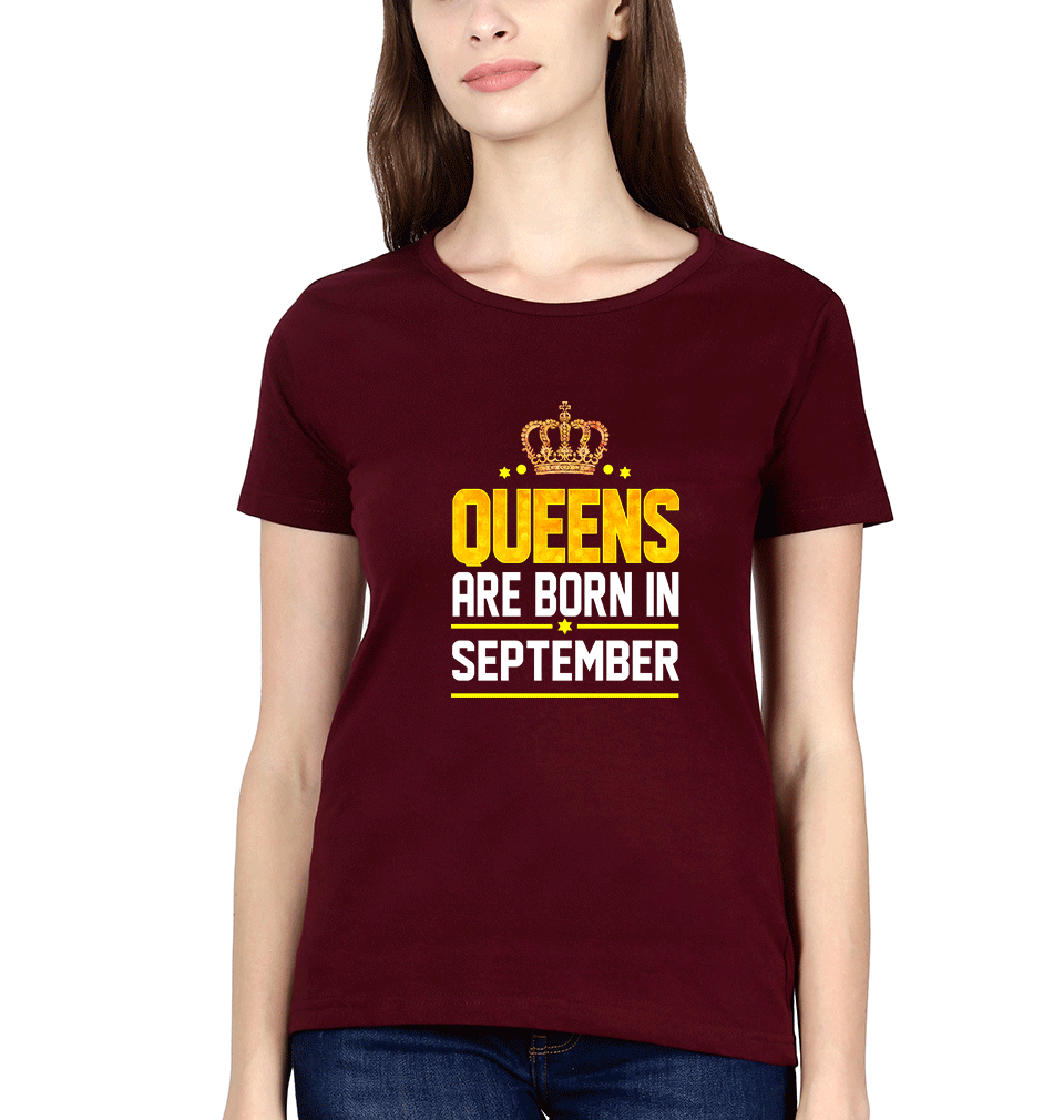 Queens Are Born In September Womens Half Sleeves T-Shirts-FunkyTradition Half Sleeves T-Shirt FunkyTradition