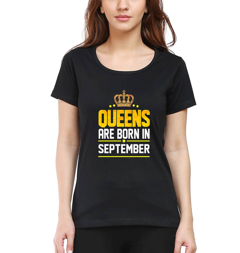 Queens Are Born In September Womens Half Sleeves T-Shirts-FunkyTradition Half Sleeves T-Shirt FunkyTradition