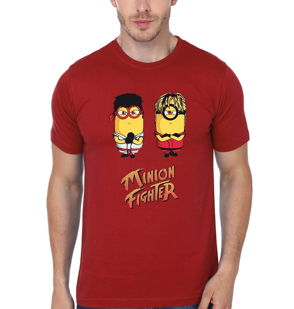 FunkyTradition Red Round Neck Minion Fighter Funny Men Half Sleeves T-Shirt