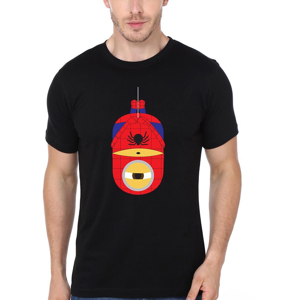 FunkyTradition Black Round Neck Minion Spiderman Funny Men Half Sleeves T-Shirt