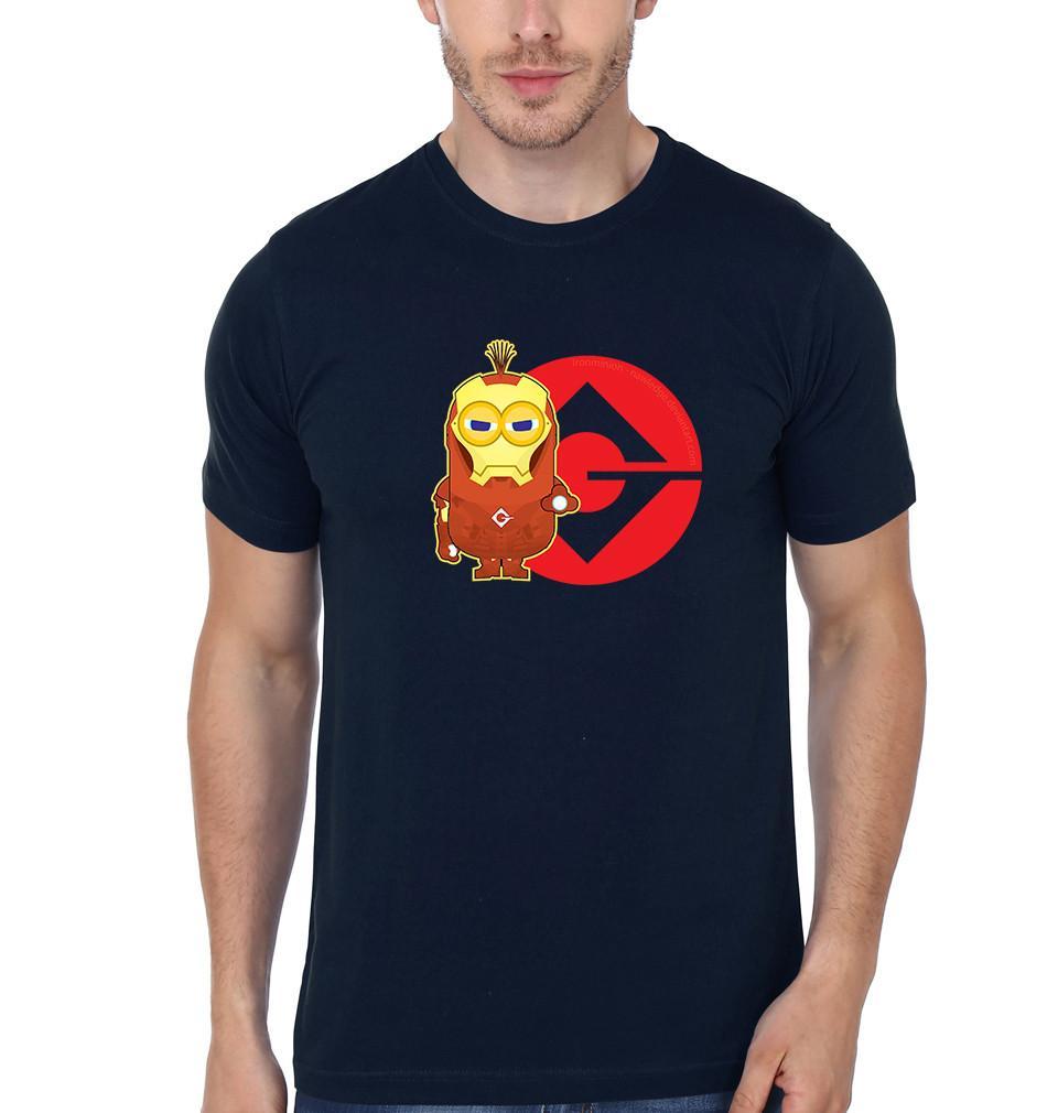 FunkyTradition Navy Blue Round Neck Minion Iron Man Half Sleeves T-Shirt