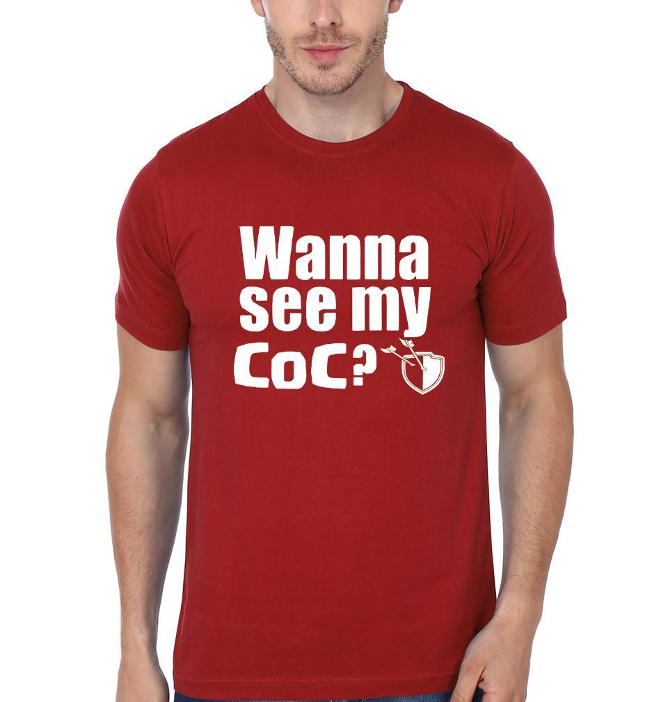 FunkyTradition Red Round Neck Wanna See My Coc? Men Half Sleeves T-Shirt