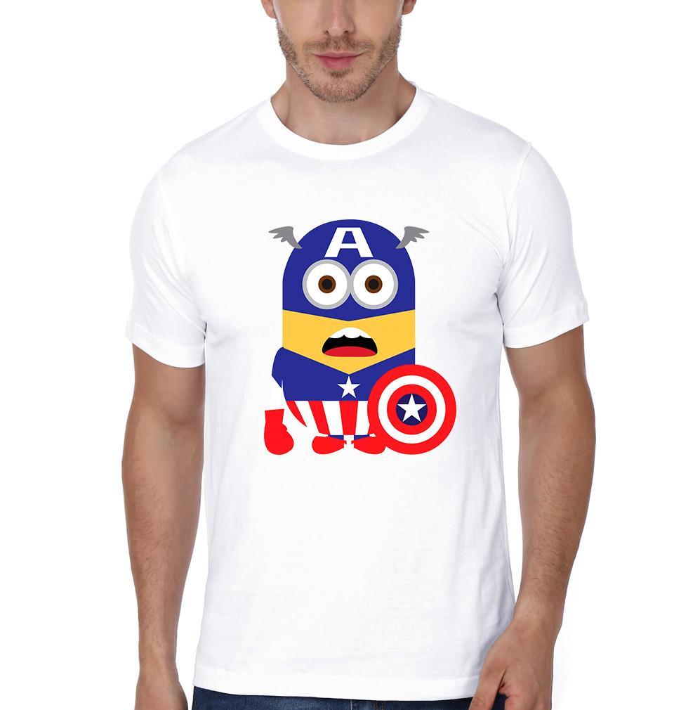 FunkyTradition White Round Neck Captain America Minion Half Sleeves T-Shirt