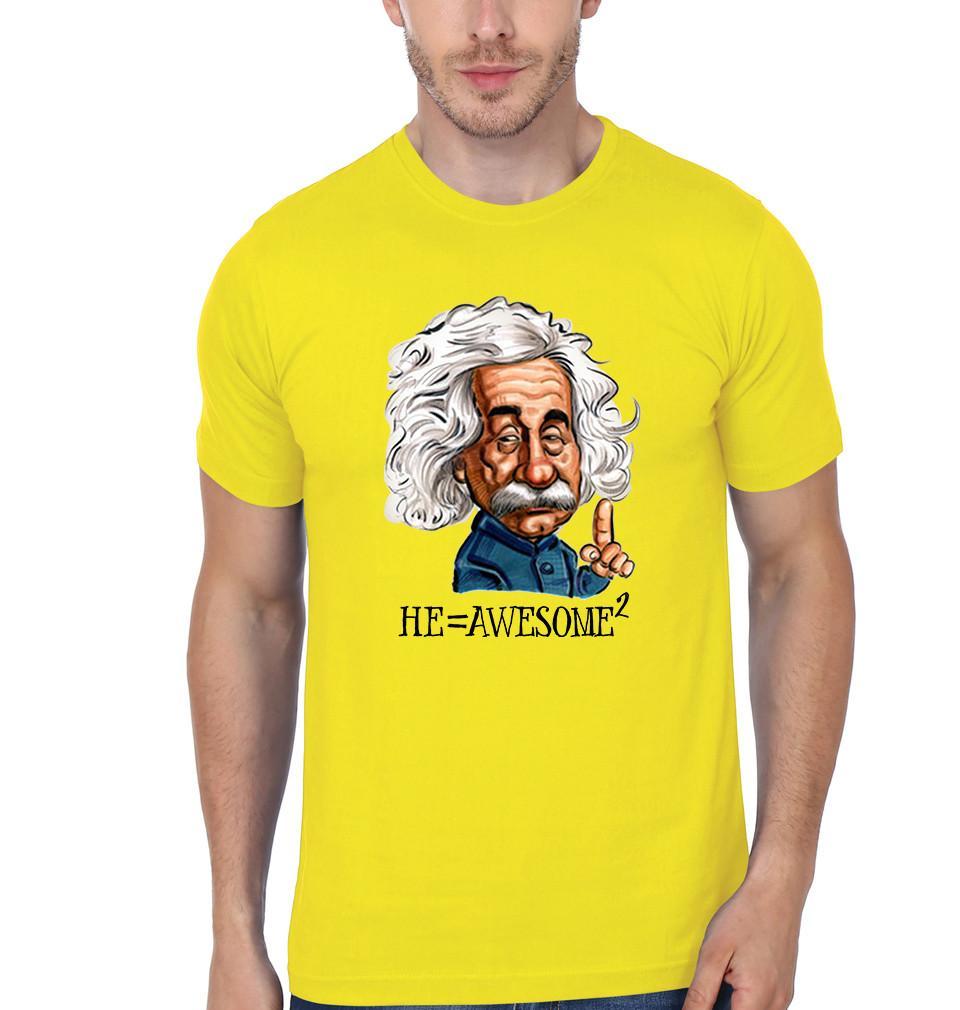 FunkyTradition Yellow Round Neck Funny Albert Einstien He Equal Awesome Half Sleeves T-Shirt