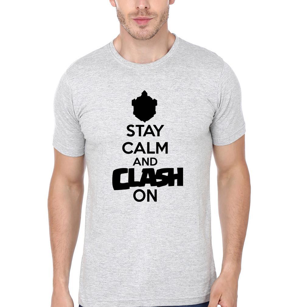 FunkyTradition Grey Round Neck Stay Calm And Clash On Half Sleeves T-Shirt