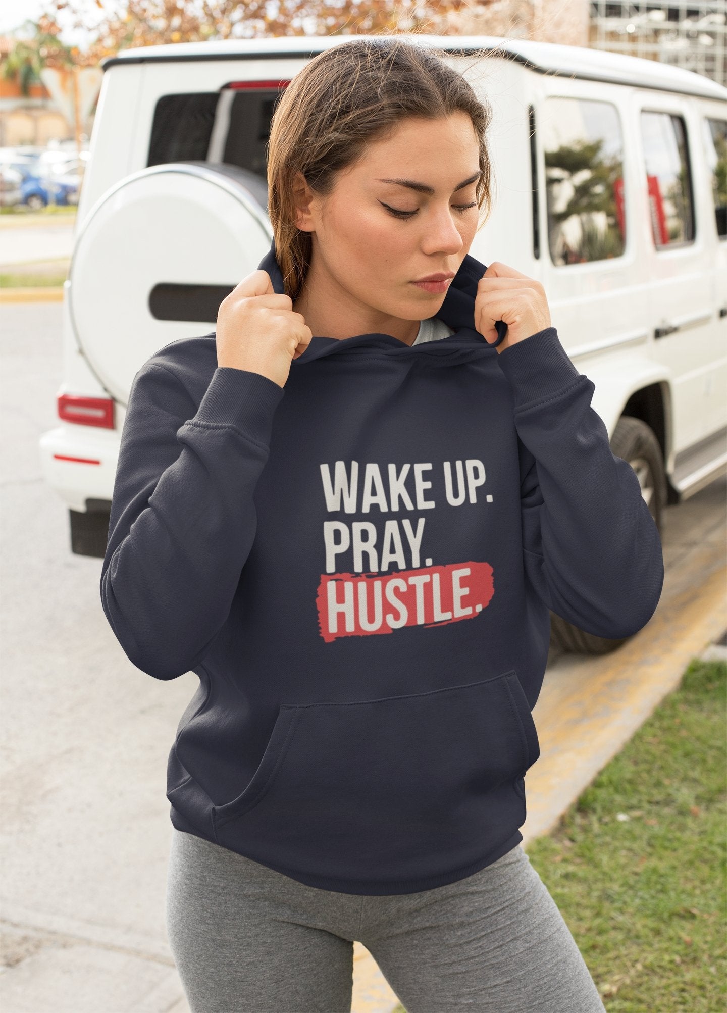 Wake Up Pray Hustle Hoodies for Women-FunkyTeesClub - Funky Tees Club