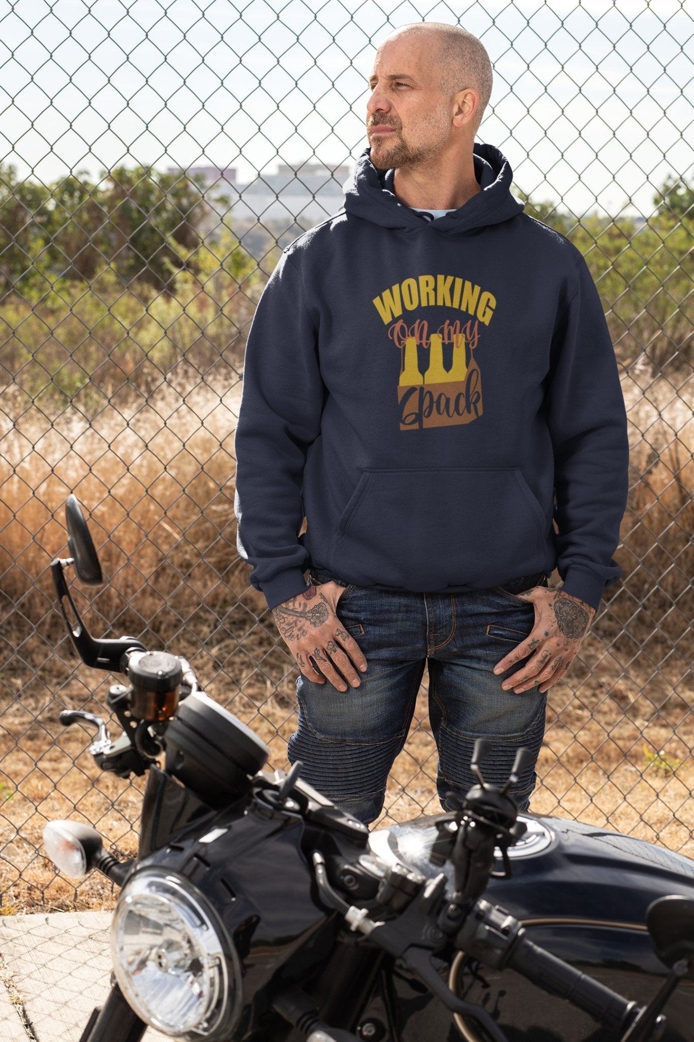 Working On My Six Pack Men Hoodies-FunkyTeesClub - Funky Tees Club