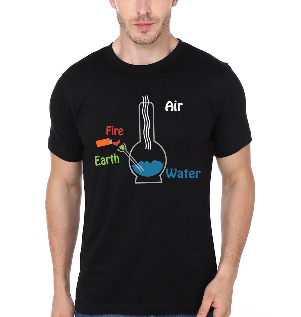 FunkyTradition Black Round Neck Elemant Bong Half Sleeves T-Shirt