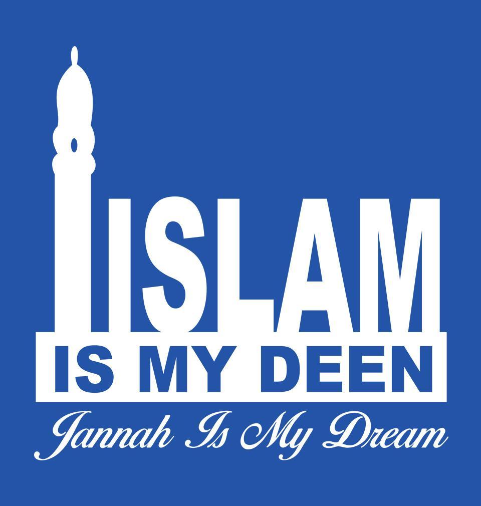 FunkyTradition Blue Round Neck Islam Is My Deen Half Sleeves T-Shirt
