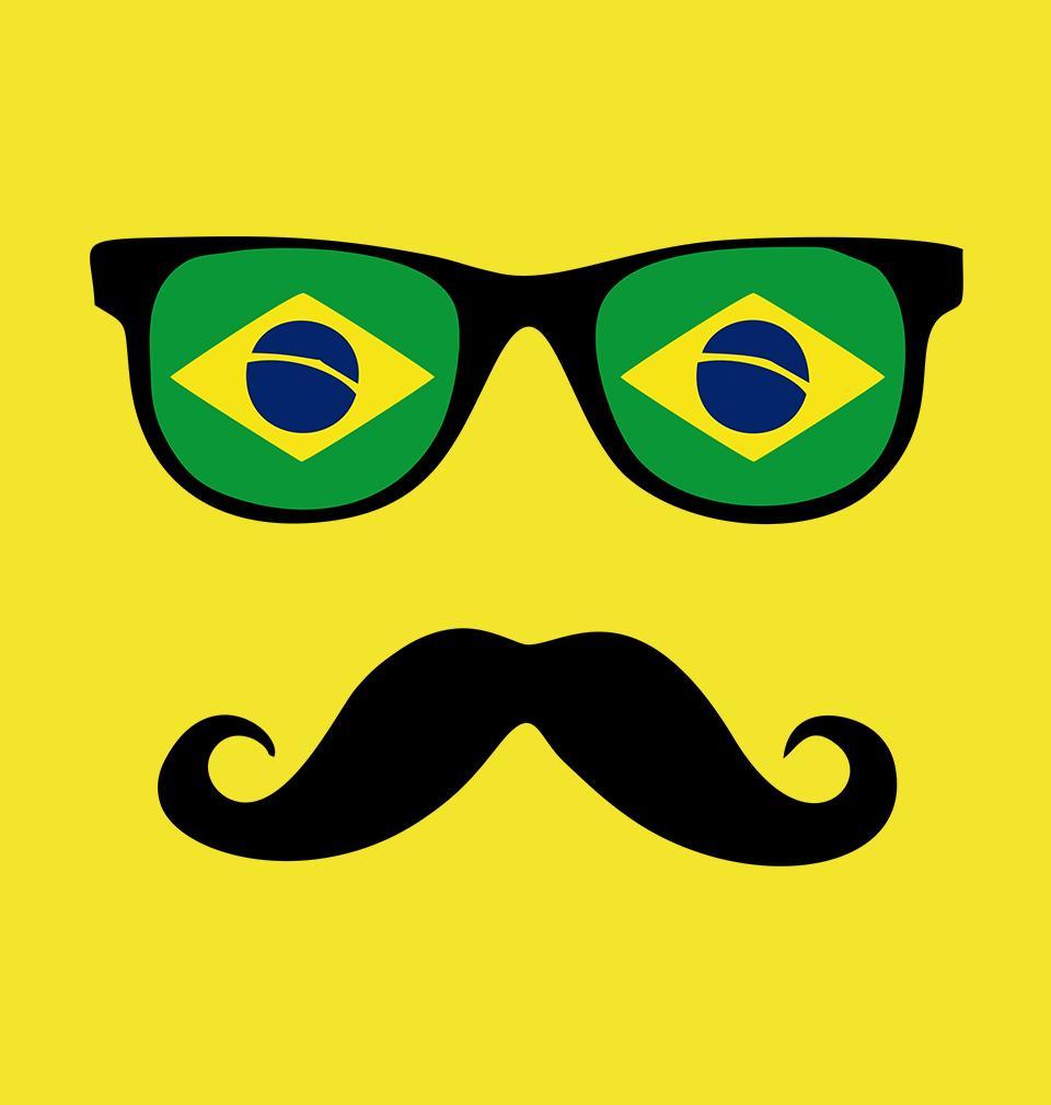 FunkyTradition Yellow Round Neck Brazilian Mustache Men Half Sleeves T-Shirt
