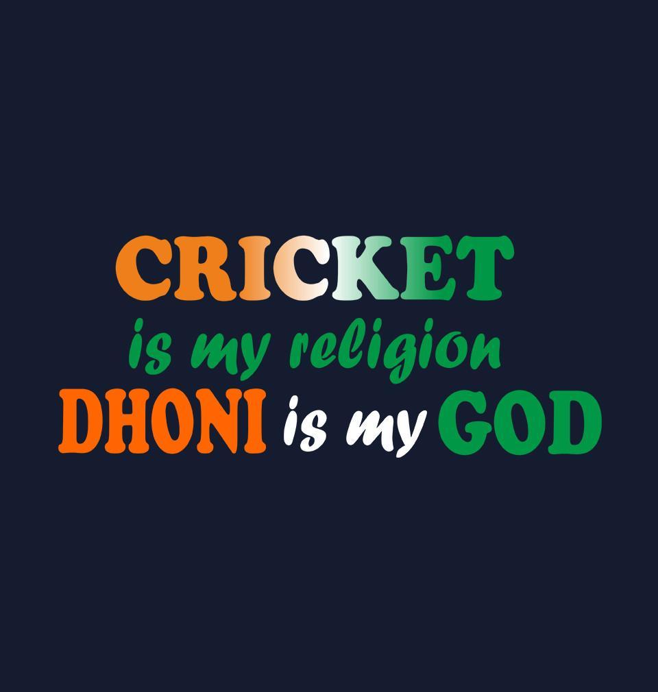 FunkyTradition Navy Blue Round Neck Cricket Is My Religion Dhoni Is My God Men Half Sleeves T-Shirt