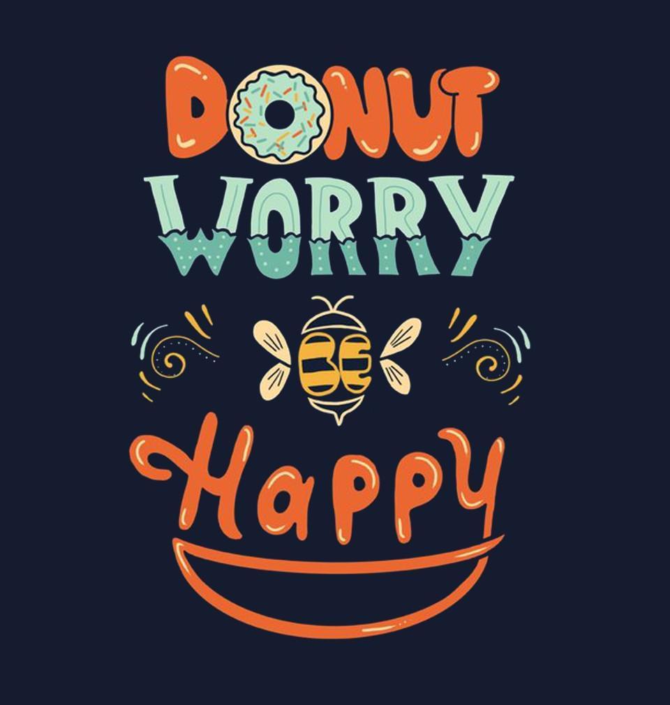 FunkyTradition Navy Blue Round Neck Donut Worry Happy Men Half Sleeves T-Shirt