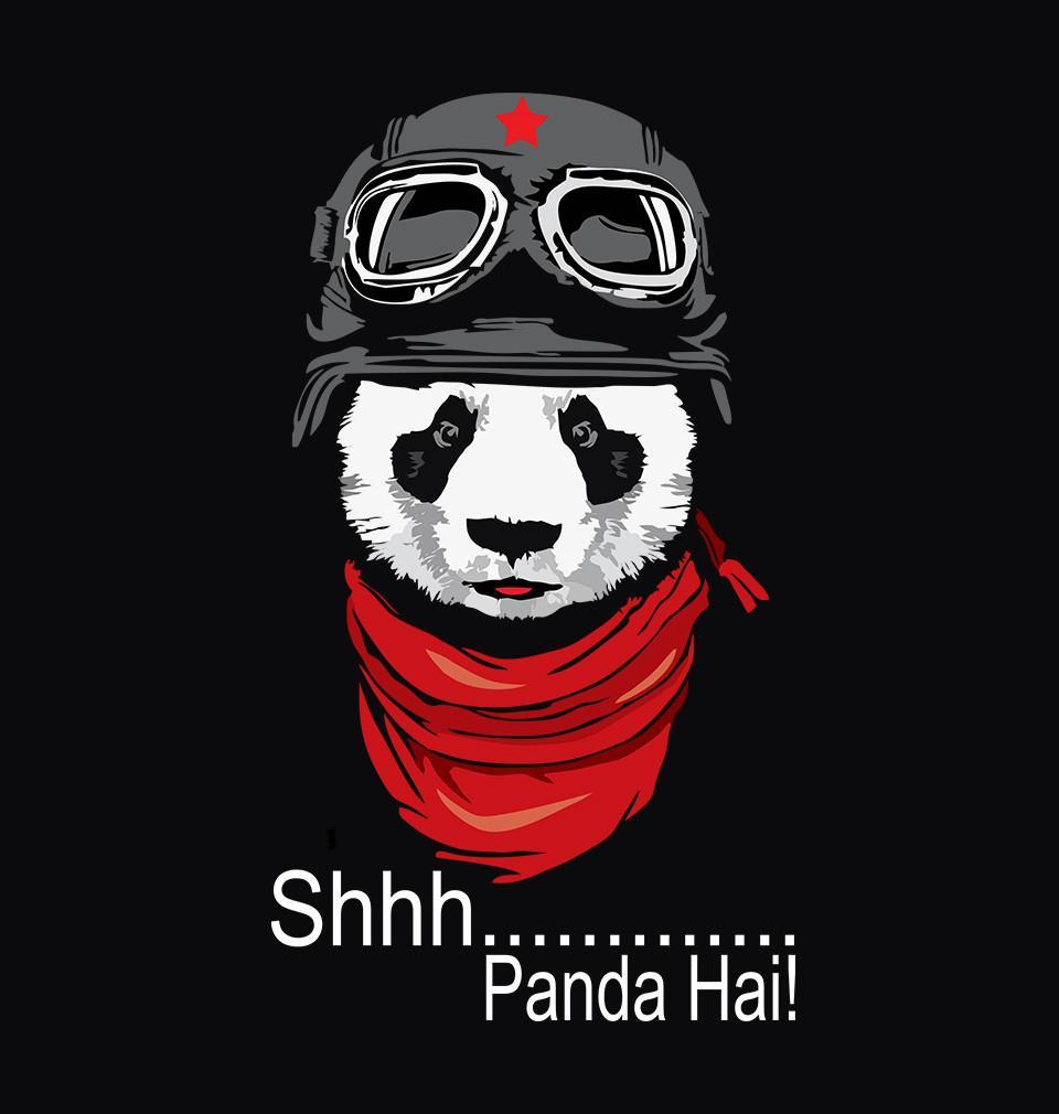 FunkyTradition Black Round Neck Shh...Panda Hai Men Half Sleeves T-Shirt