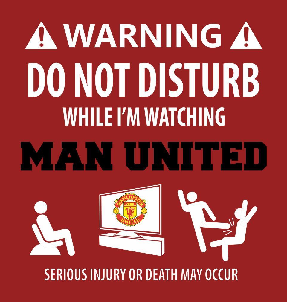 FunkyTradition Red Round Neck Warning Do Not Disturb While I Am Watching Manchester United Half Sleeves T-Shirt
