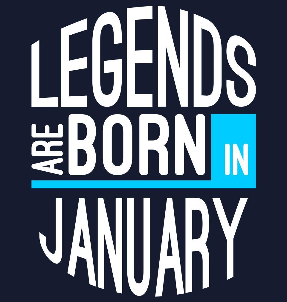 FunkyTradition Navy Blue Round Neck Legends Are Born In January Men Half Sleeves T-Shirt