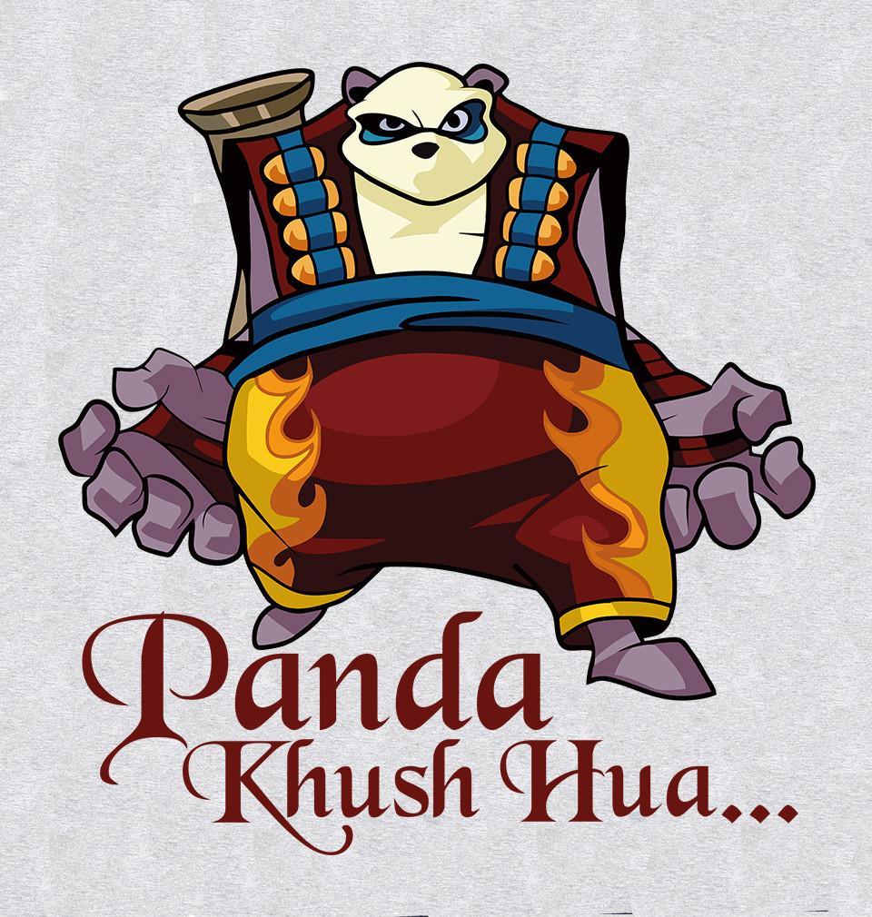 FunkyTradition Grey Round Neck Panda Khush Hua Men Half Sleeves T-Shirt