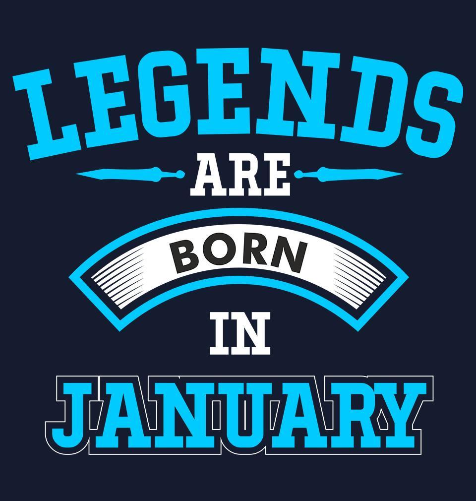 FunkyTradition Navy Blue Round Neck Legends Are Born In January Half Sleeves T-Shirt