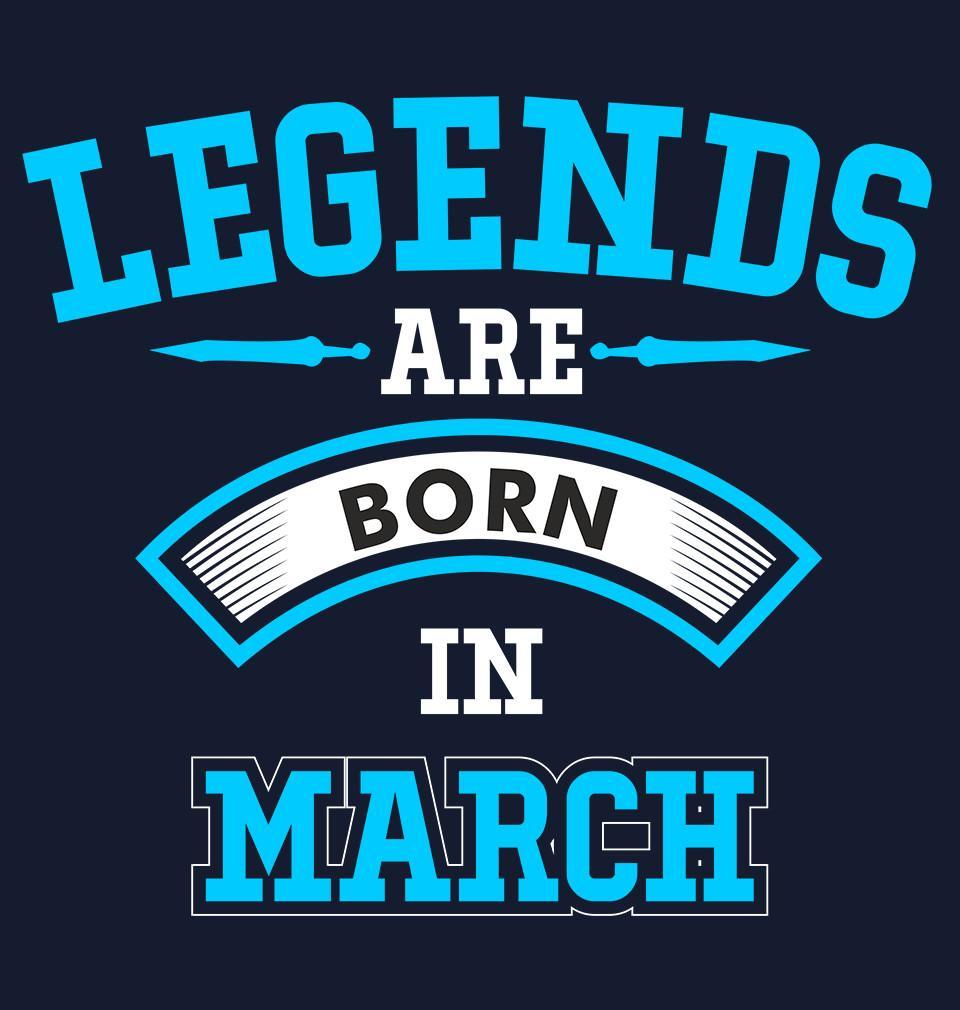 FunkyTradition Navy Blue Round Neck Legends Are Born In March Men Half Sleeves T-Shirt