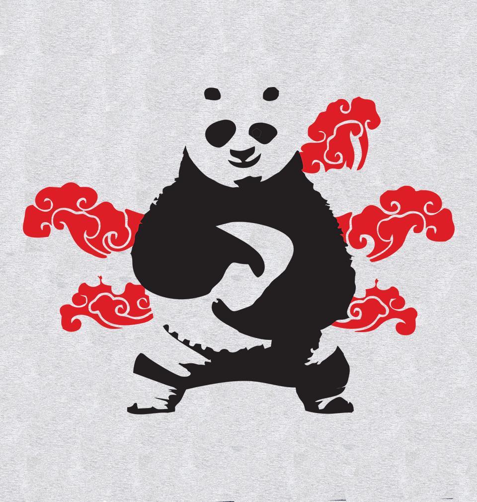FunkyTradition Grey Round Neck panda Men Half Sleeves T-Shirt