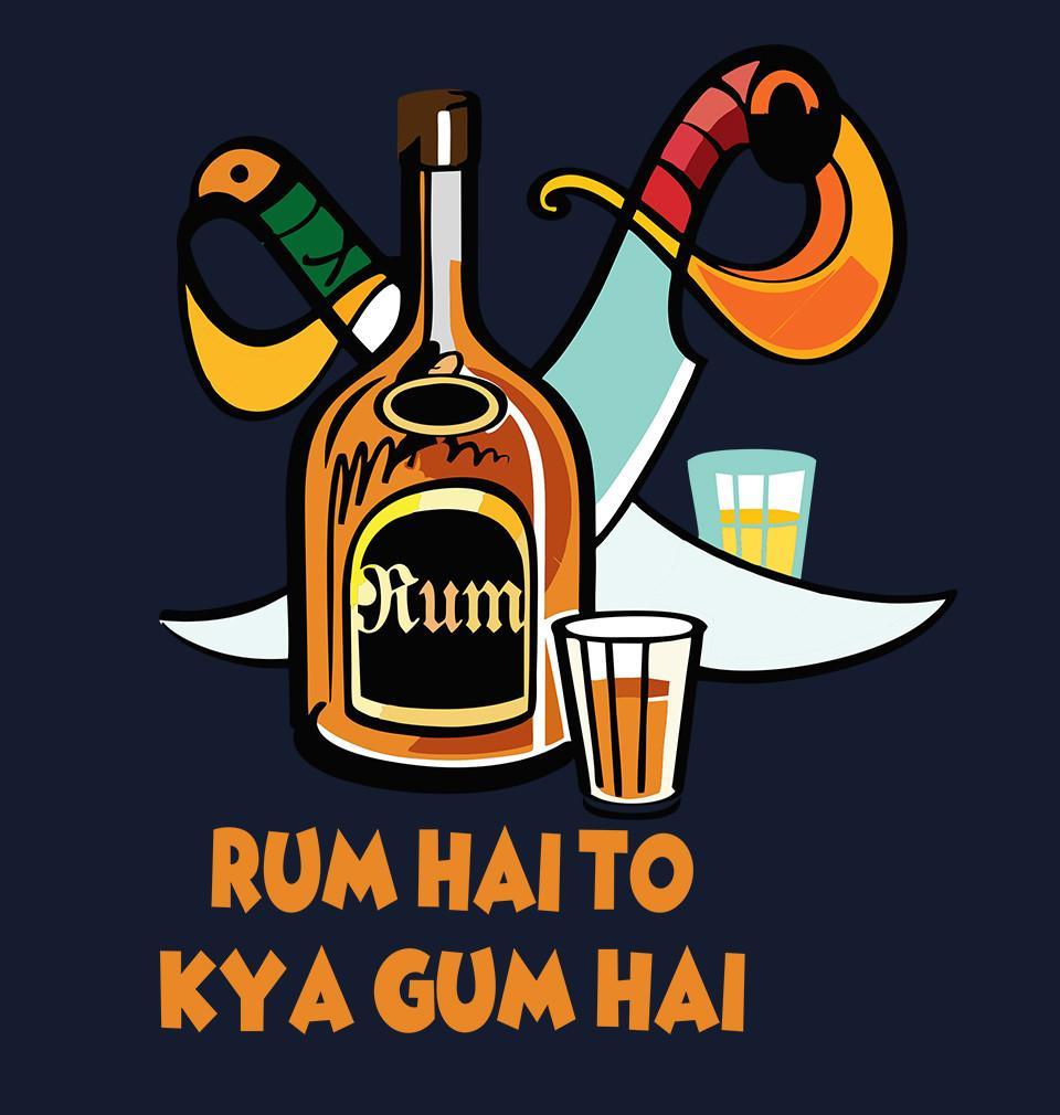 FunkyTradition Navy Blue Round Neck Rum Hai Toh Kiya Gum Hai Men Half Sleeves T-Shirt