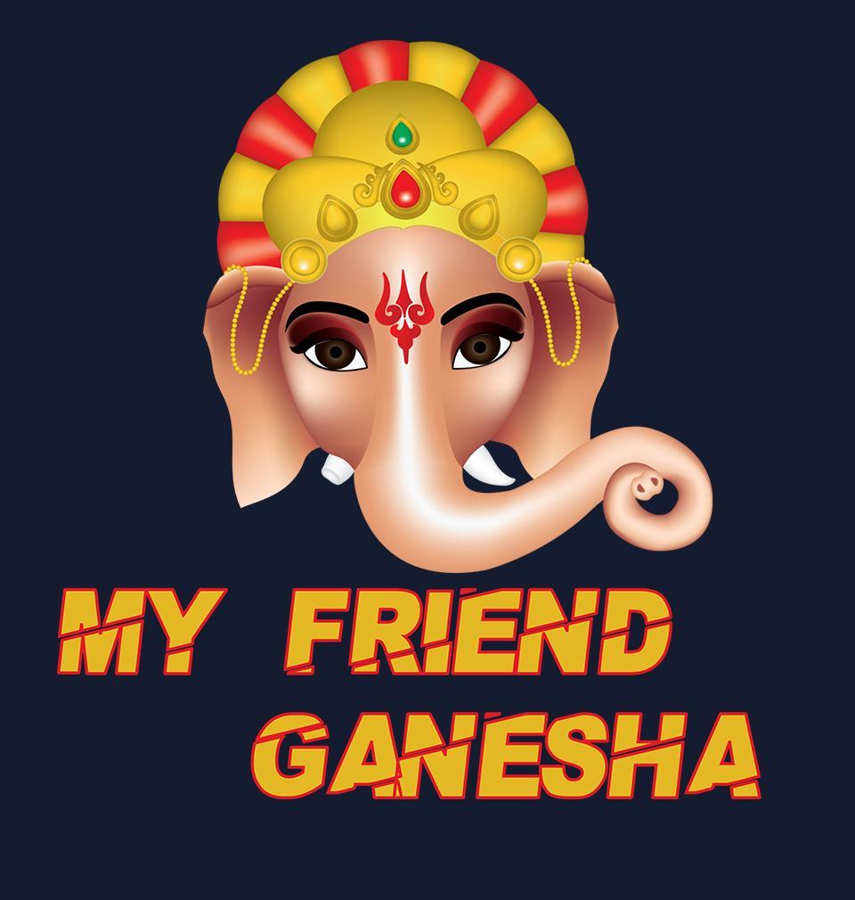 FunkyTradition Navy Blue Round Neck My Friend Ganesha Men Half Sleeves T-Shirt
