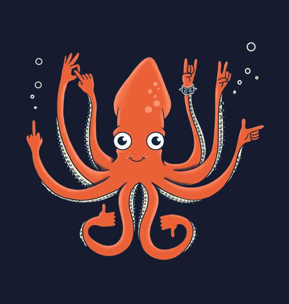 FunkyTradition Navy Blue Round Neck Octopus Men Half Sleeves T-Shirt