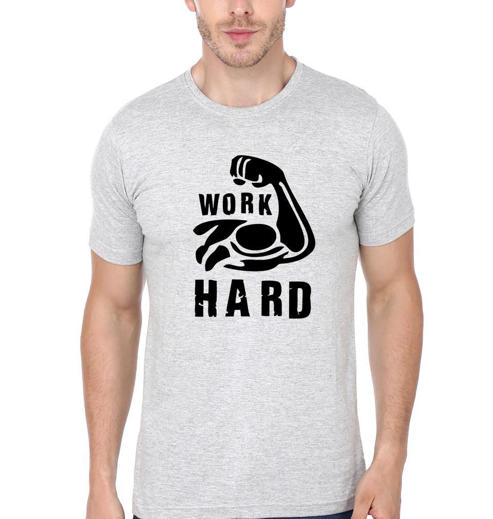 FunkyTradition Grey Round Neck Work Hard Men Half Sleeves T-Shirt