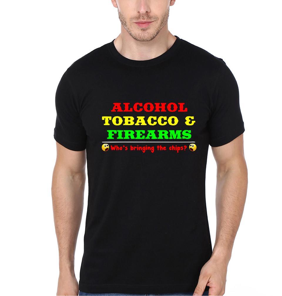 FunkyTradition Black Round Neck Alcohol Tobacco And Firearms Men Half Sleeves T-Shirt