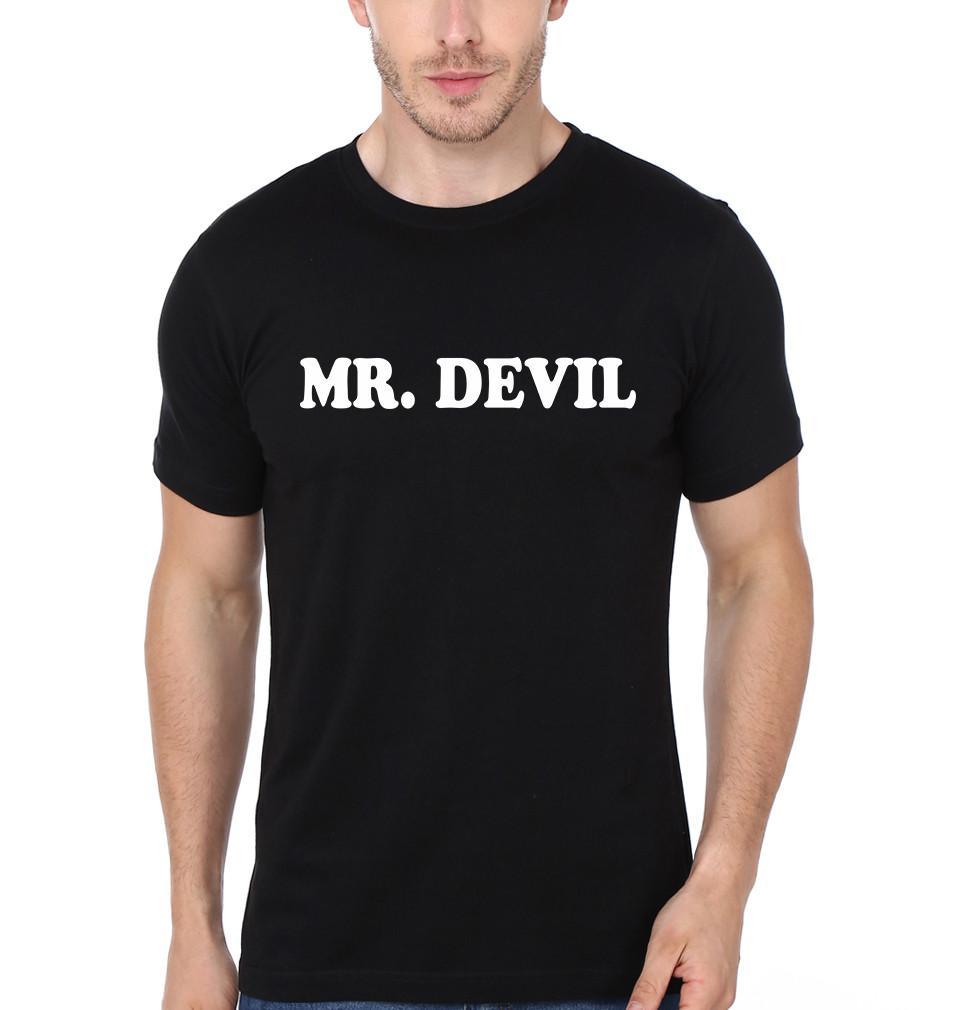 FunkyTradition Black Round Neck Mr Devil Half Sleeves T-Shirt
