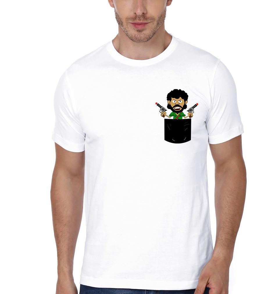 FunkyTradition White Round Neck Pocket Gabru Men Half Sleeves T-Shirt