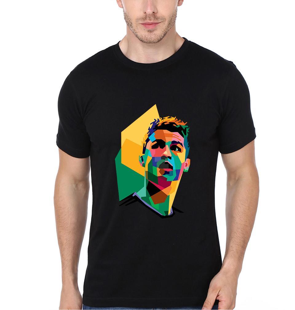 FunkyTradition Black Round Neck Cristiano Roanaldo Multicolor Design Half Sleeves T-Shirt