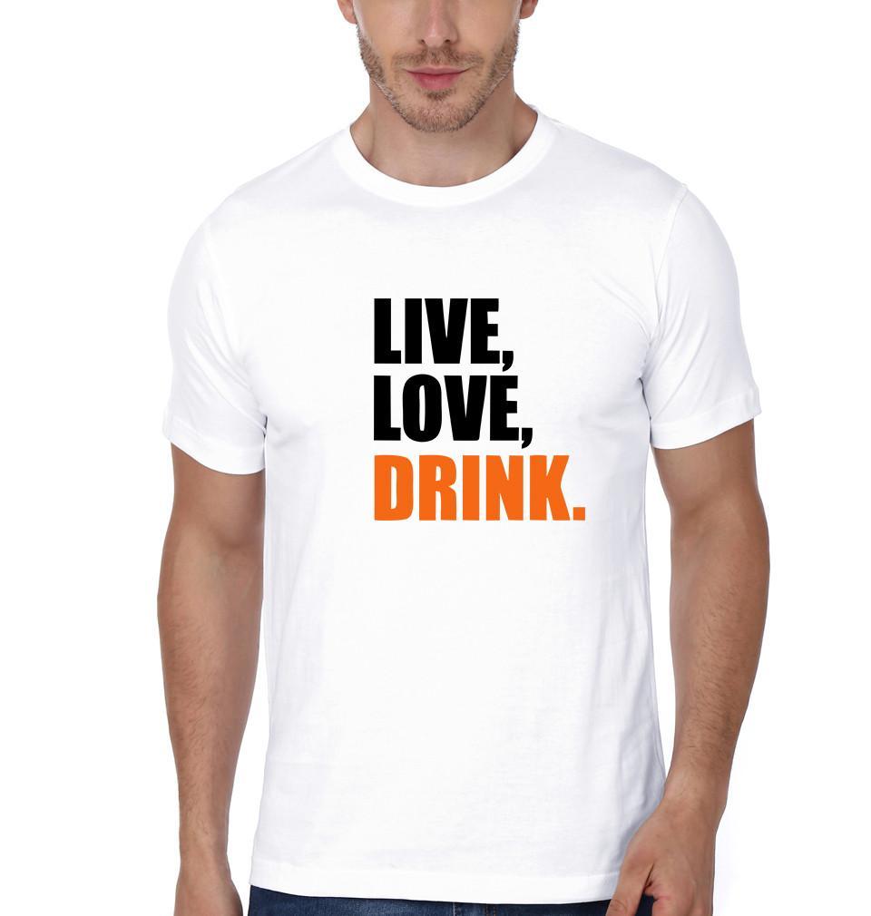 FunkyTradition White Round Neck Live Love Drink Men Half Sleeves T-Shirt