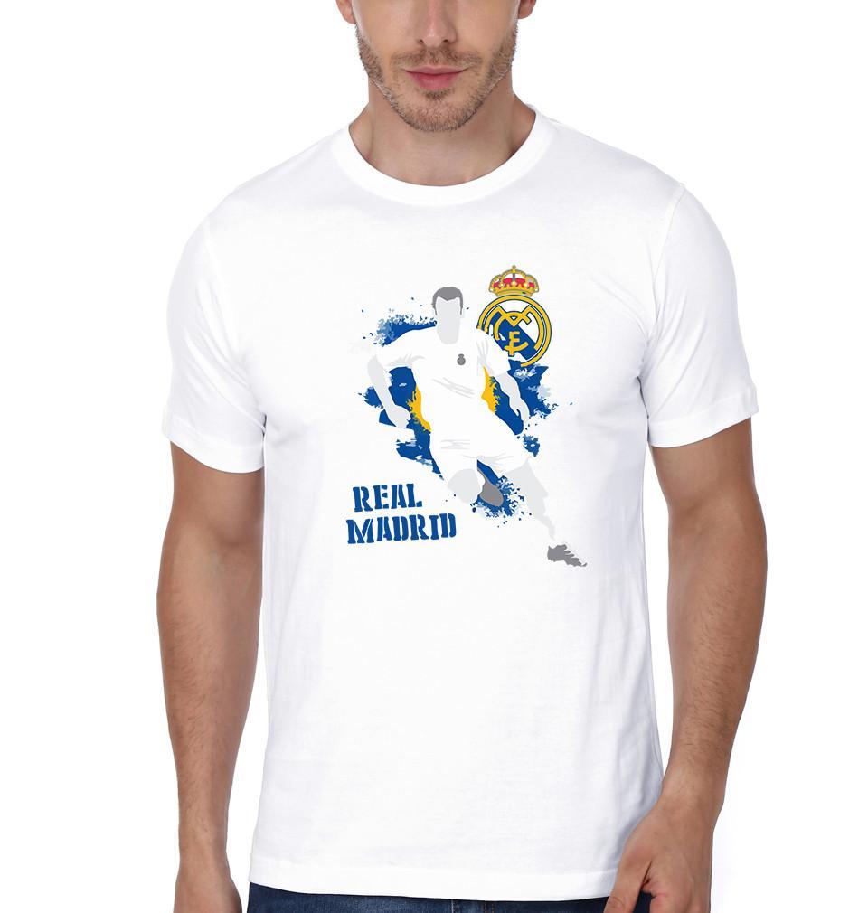 FunkyTradition White Round Neck Real Madrid Men Half Sleeves T-Shirt