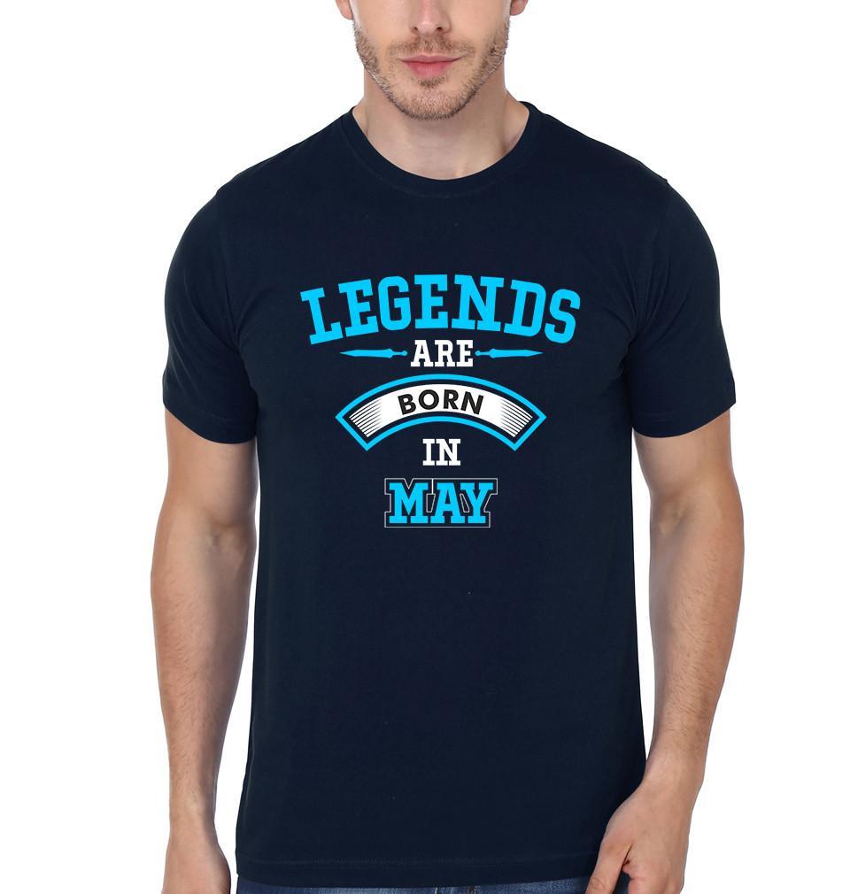 FunkyTradition Navy Blue Round Neck Legends Are Born In May Men Half Sleeves T-Shirt