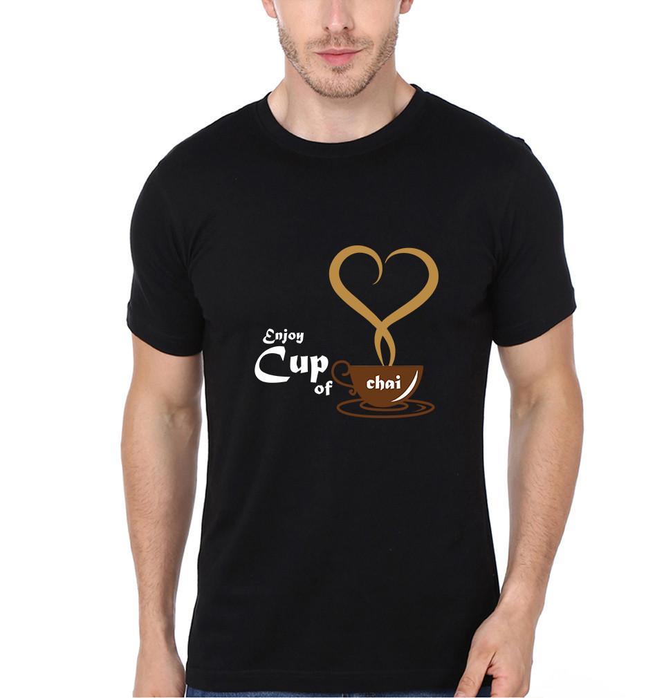 FunkyTradition Black Round Neck Enjoy Cup Of Chai Men Half Sleeves T-Shirt