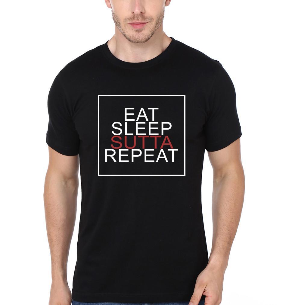 FunkyTradition Black Round Neck Eat Sleep Sutta Repeat Half Sleeves T-Shirt