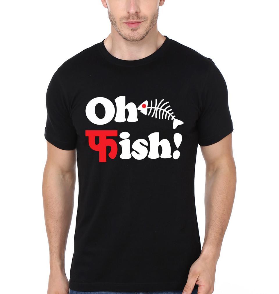 FunkyTradition Black Round Neck Funny Oh Fish Half Sleeves T-Shirt